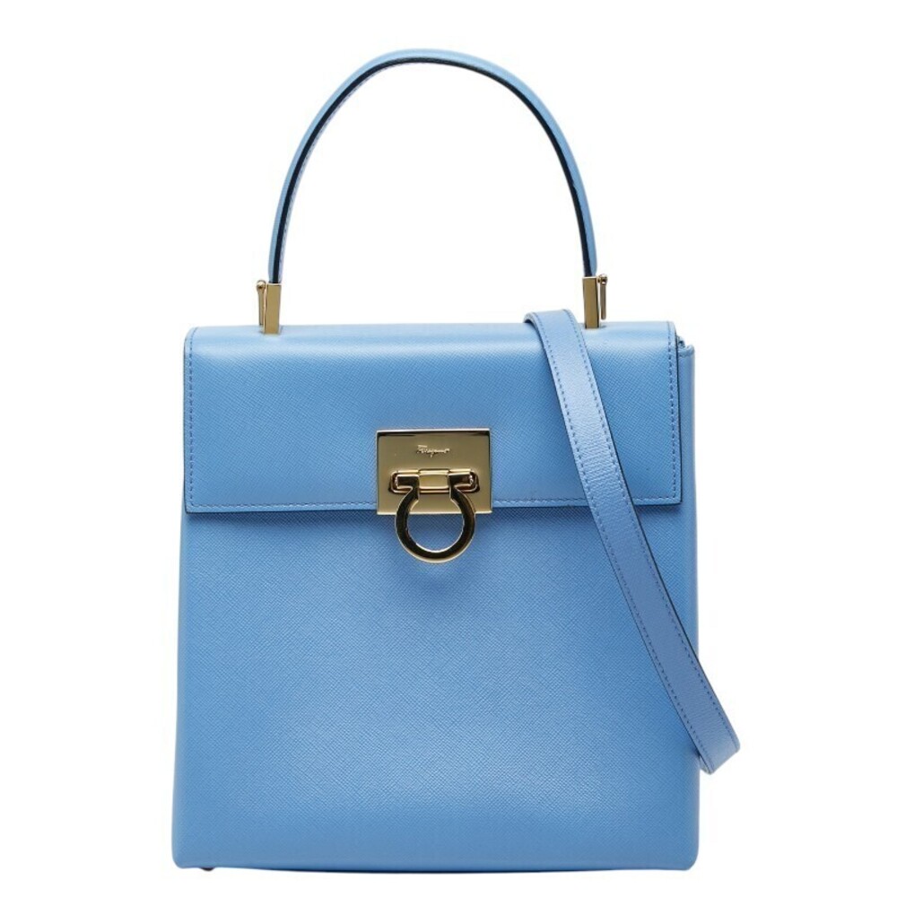 Salvatore Ferragamo Gancini 2way Shoulder Bag Blue Leather